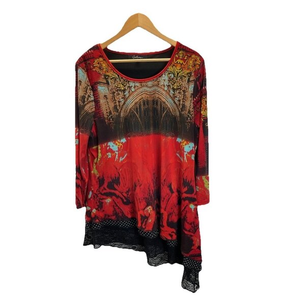 Calessa Women's layered flowy tunic Top Size 1X 3/4 Sleeve, Multi Color‎ - Picture 1 of 10